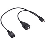Cabo OTG Divisor Y USB 2.0 Micro-B Macho para USB 2.0 Micro-B Fêmea e USB 2.0 Fêmea, Comprimento: 19 / 30cm