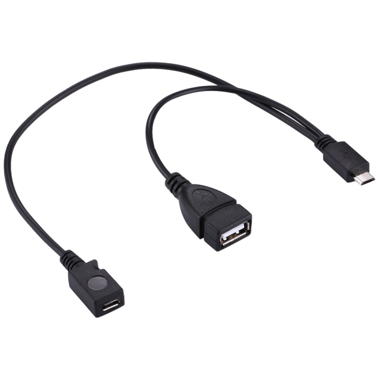 Cabo OTG Divisor Y USB 2.0 Micro-B Macho para USB 2.0 Micro-B Fêmea e USB 2.0 Fêmea, Comprimento: 19 / 30cm
