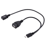 Cabo OTG Divisor Y USB 2.0 Micro-B Macho para USB 2.0 Micro-B Fêmea e USB 2.0 Fêmea, Comprimento: 19 / 30cm
