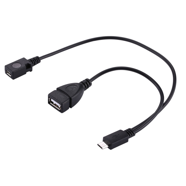 Cabo OTG Divisor Y USB 2.0 Micro-B Macho para USB 2.0 Micro-B Fêmea e USB 2.0 Fêmea, Comprimento: 19 / 30cm