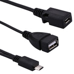 Cabo OTG Divisor Y USB 2.0 Micro-B Macho para USB 2.0 Micro-B Fêmea e USB 2.0 Fêmea, Comprimento: 19 / 30cm