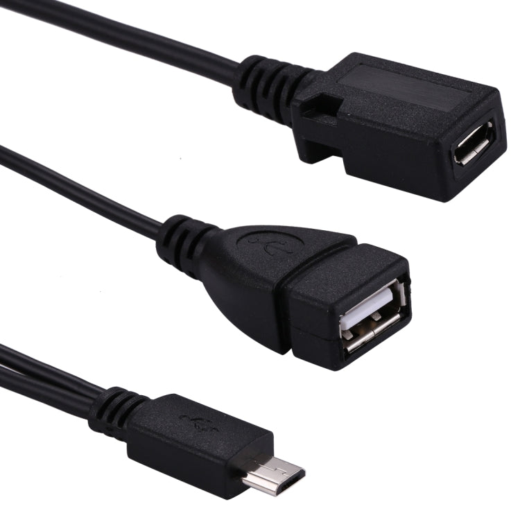 Cabo OTG Divisor Y USB 2.0 Micro-B Macho para USB 2.0 Micro-B Fêmea e USB 2.0 Fêmea, Comprimento: 19 / 30cm