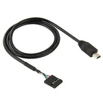 Cabo Adaptador de Header Fêmea de 5 Pinos da Placa-mãe para Mini USB Macho, Comprimento: 50cm, 5 Pinos da Placa-mãe para Mini USB