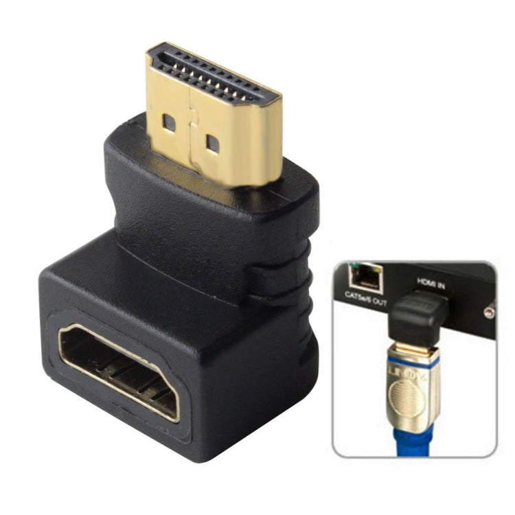 Adaptador HDMI 19 Pinos Macho para HDMI 19 Pinos Fêmea em Ângulo de 90 Graus (Banhado a Ouro), HDMI Macho para Fêmea