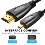 Cabo Micro HDMI Macho 3D 1080P Banhado a Ouro para HDMI Macho de 1,5m para Telemóvel, Câmaras, GoPro, Micro HDMI Banhado a Ouro, Comprimento: 1,5m
