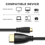 Cabo Micro HDMI Macho 3D 1080P Banhado a Ouro para HDMI Macho de 1m para Telemóvel, Câmaras, GoPro, Micro HDMI Banhado a Ouro, Comprimento: 1m