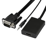 Conversor de Vídeo VGA + Áudio para HDMI Full HD 1080P para HDTV, HDMI Fêmea para VGA Macho + Áudio Preto