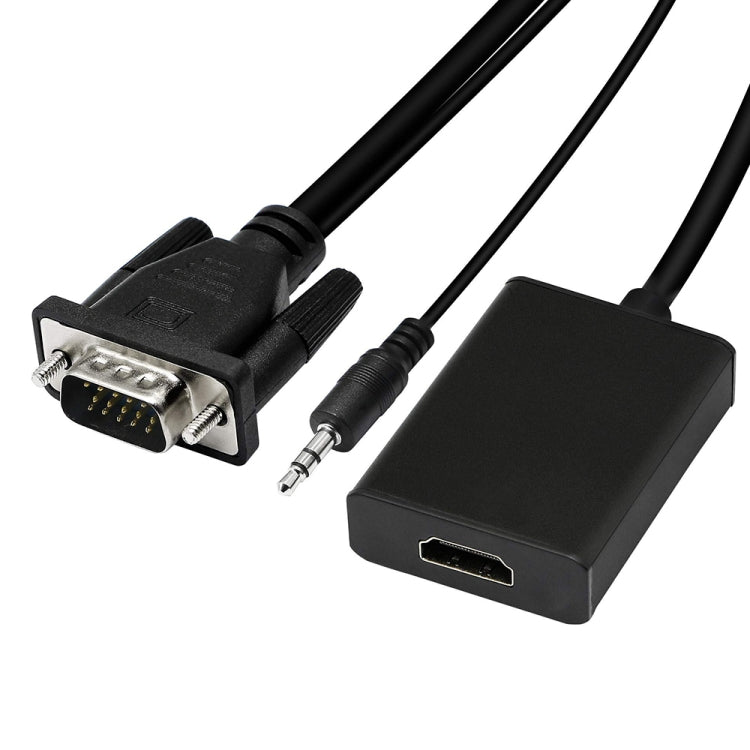 Conversor de Vídeo VGA + Áudio para HDMI Full HD 1080P para HDTV, HDMI Fêmea para VGA Macho + Áudio Preto