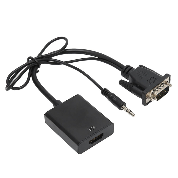 Conversor de Vídeo VGA + Áudio para HDMI Full HD 1080P para HDTV, HDMI Fêmea para VGA Macho + Áudio Preto