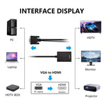 Conversor de Vídeo VGA + Áudio para HDMI Full HD 1080P para HDTV, HDMI Fêmea para VGA Macho + Áudio Preto
