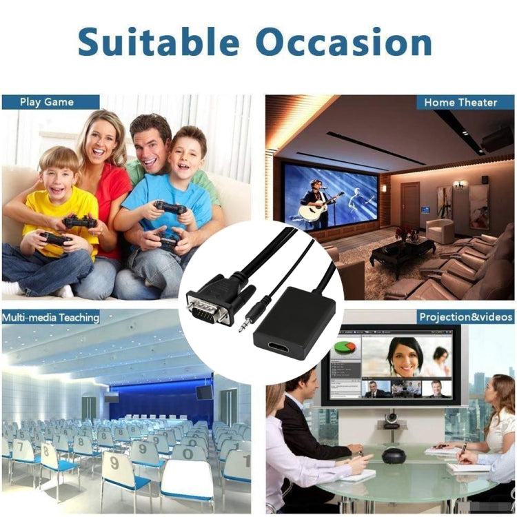 Conversor de Vídeo VGA + Áudio para HDMI Full HD 1080P para HDTV, HDMI Fêmea para VGA Macho + Áudio Preto