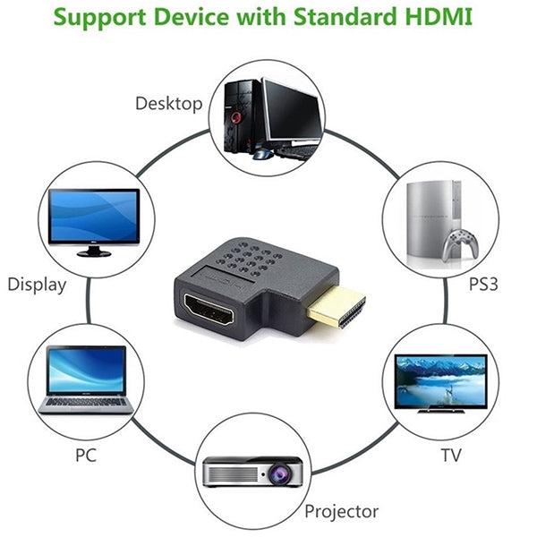 Adaptador HDMI Macho 19 Pinos para HDMI Fêmea 19 Pinos Banhado a Ouro com Ângulo de 90 Graus, HDMI Fêmea para Macho