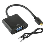 Cabo Adaptador de Vídeo Micro HDMI Macho para VGA Fêmea Full HD 1080P 22cm com Cabo de Áudio, Micro HDMI