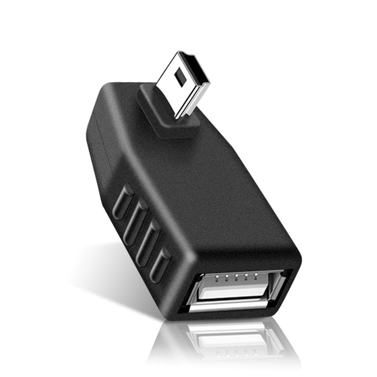 Adaptador Mini USB Macho para USB 2.0 AF, Suporta Função OTG, Ângulo de 90 Graus para a Esquerda, Ângulo de 90 Graus para a Direita