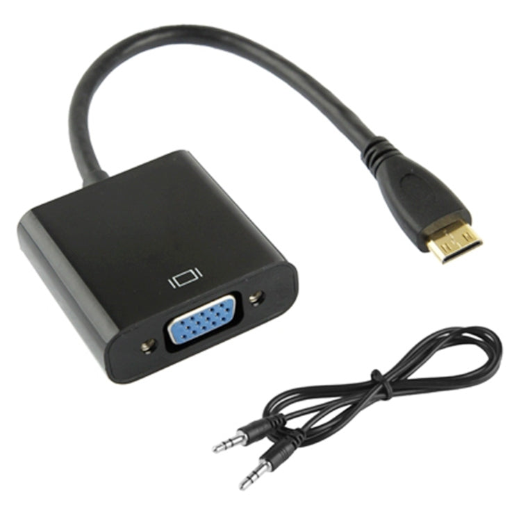 Cabo Adaptador de Vídeo Mini HDMI Macho para VGA Fêmea Full HD 1080P de 22cm com Cabo de Áudio, Mini HDMI