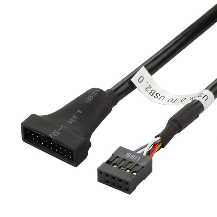 Cabo Adaptador USB 2.0 9 Pinos Placa-mãe Fêmea para USB 3.0 19 Pinos Caixa Macho, Comprimento: 15cm, 9 Pinos Fêmea para 19 Pinos Macho
