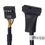 Cabo Adaptador USB 2.0 9 Pinos Placa-mãe Fêmea para USB 3.0 19 Pinos Caixa Macho, Comprimento: 15cm, 9 Pinos Fêmea para 19 Pinos Macho