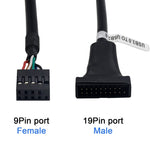 Cabo Adaptador USB 2.0 9 Pinos Placa-mãe Fêmea para USB 3.0 19 Pinos Caixa Macho, Comprimento: 15cm, 9 Pinos Fêmea para 19 Pinos Macho