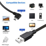 Cabo Adaptador Mini USB Macho para USB 2.0 AM com Ângulo de 90 Graus, Comprimento: 25cm, Mini USB com Ângulo Direito
