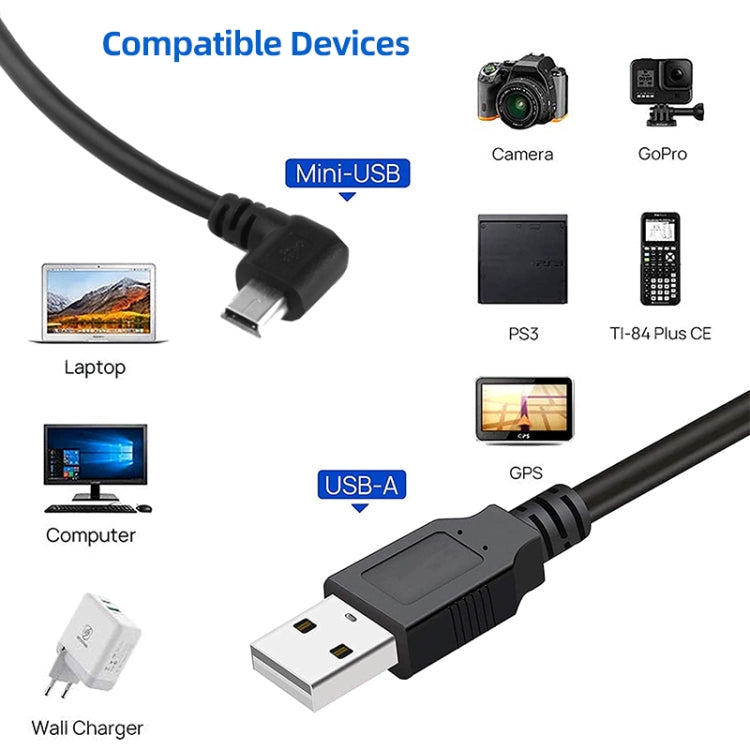 Cabo Adaptador Mini USB Macho para USB 2.0 AM com Ângulo de 90 Graus, Comprimento: 25cm, Mini USB com Ângulo Direito