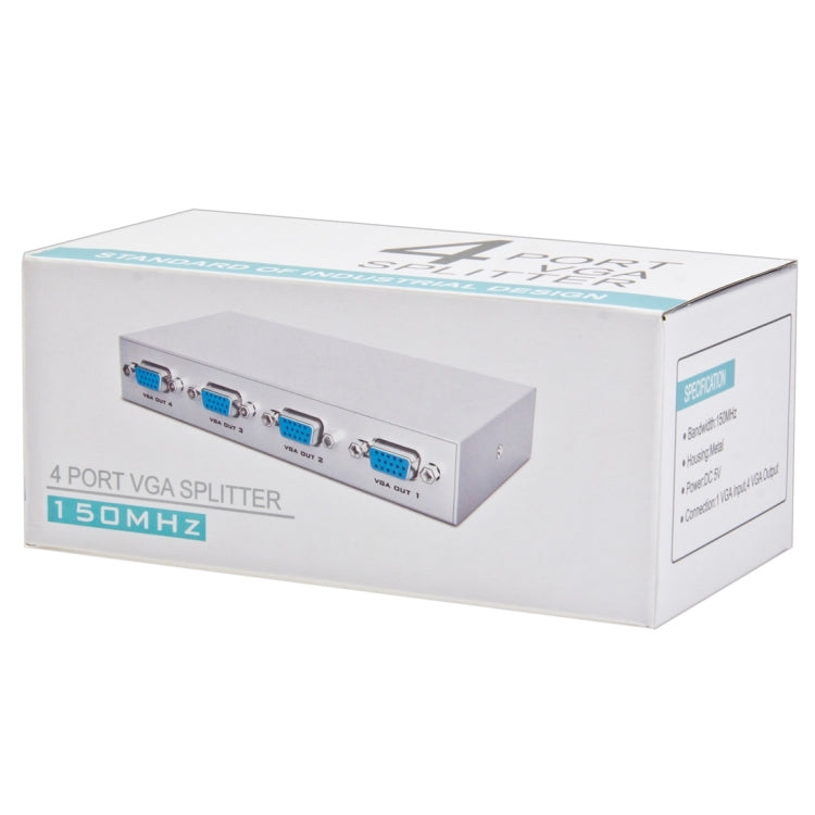 Divisor VGA de 4 Portas 150MHz (1 Entrada VGA, 4 Saídas VGA), Divisor de 4 Portas Prateado