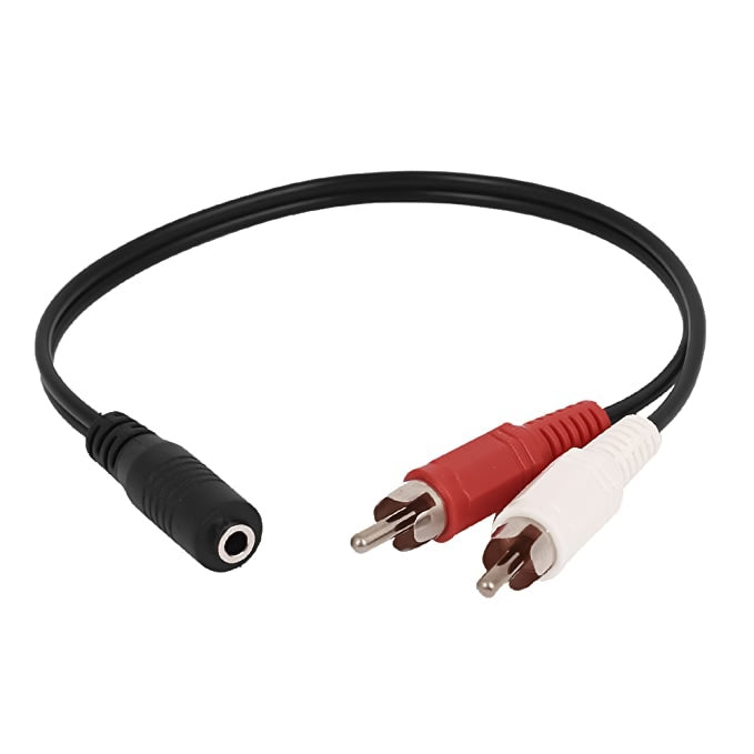 Cabo Jack Estéreo Fêmea 3,5mm para 2 Fichas RCA Macho, Comprimento: 38cm, 3,5mm para 2 RCA Macho