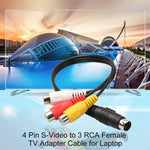 Adaptador de Cabo Conversor TV S-Video 4 pinos para RCA AV fêmea, Comprimento: 20cm, S-Video para AV 3RCA Fêmea