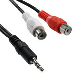 Cabo Áudio Y 2 RCA Fêmea para Jack Macho 3,5mm, Comprimento: 20cm, 3,5mm para 2 RCA Fêmea