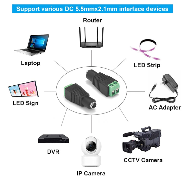 10 Peças de Conector Fêmea DC para CCTV