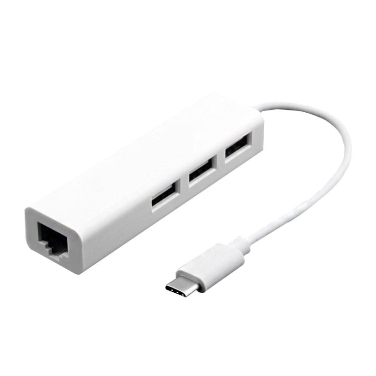 Adaptador Multifuncional Tipo-C para 3 x USB e RJ45, Comprimento: 13cm, 3 Portas USB+RJ45