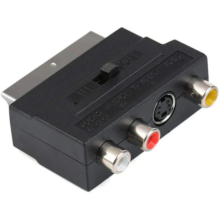 Scart Macho para Fêmea com Tomadas AV Composto + S-Video, Porta Dourada AV + S-Video