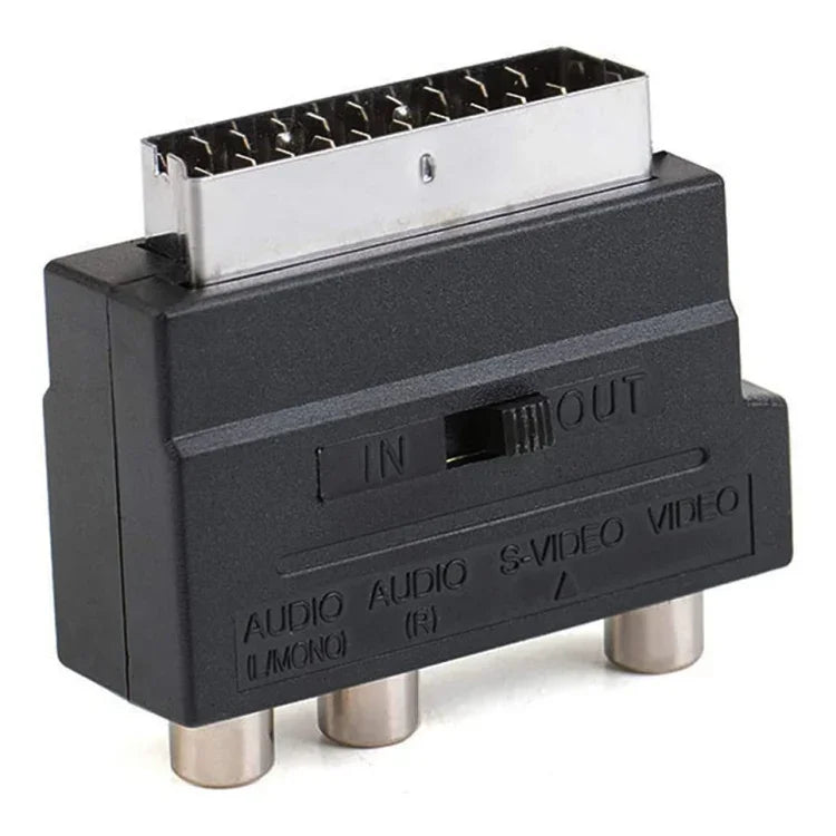Scart Macho para Fêmea com Tomadas AV Composto + S-Video, Porta Dourada AV + S-Video