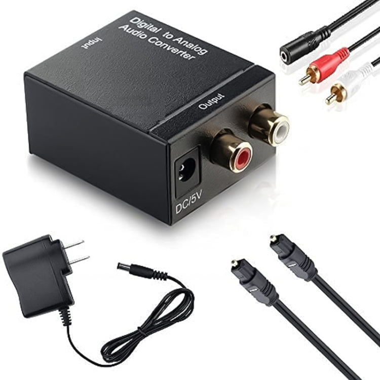 Conversor de Áudio Digital Óptico Coaxial Toslink para RCA Analógico (Preto), Spdif+Coaxial para 2RCA