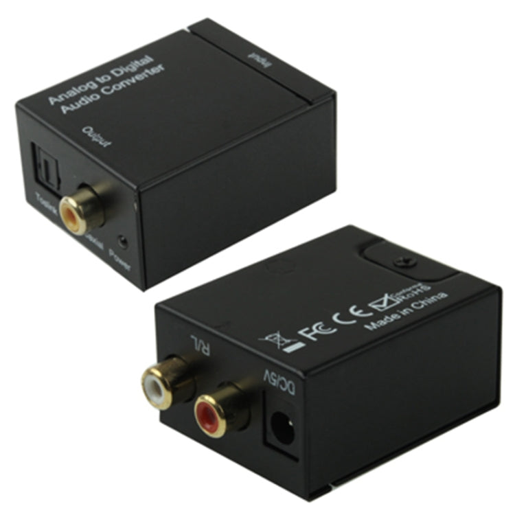 Conversor de Áudio RCA Analógico para Digital Óptico Coaxial Toslink (Preto), 2RCA para Spdif+Coaxial