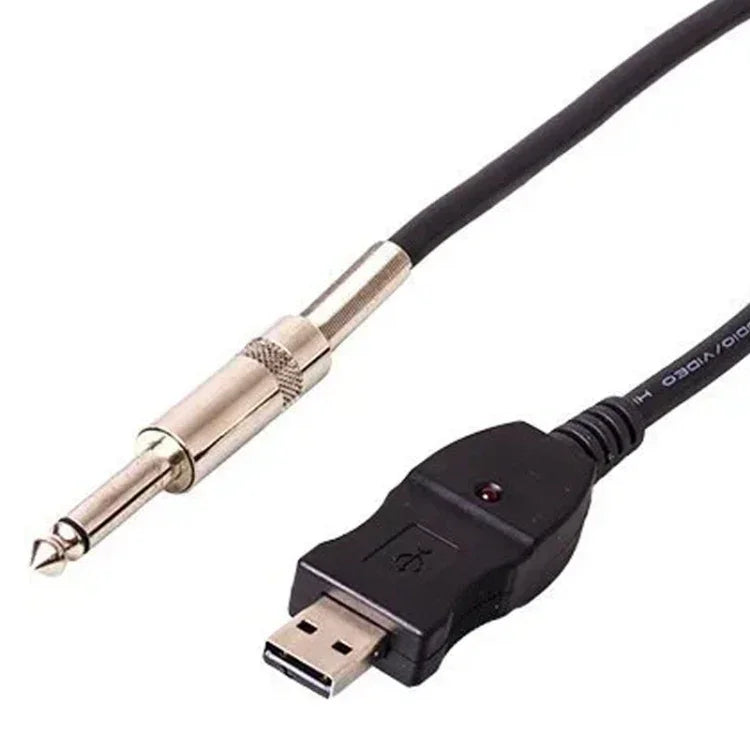 Cabo Adaptador de Áudio USB PC para Gravação de Guitarra Baixo, Cabo de Gravação Guitar Bass Link