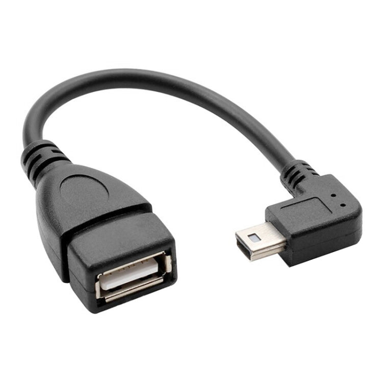 Cabo Adaptador USB Mini Macho a USB 2.0 AF com Função OTG em Ângulo de 90 Graus, Comprimento: 13cm, USB Mini em Ângulo Direito, 13cm