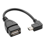 Cabo Adaptador USB Mini Macho a USB 2.0 AF com Função OTG em Ângulo de 90 Graus, Comprimento: 13cm, USB Mini em Ângulo Direito, 13cm