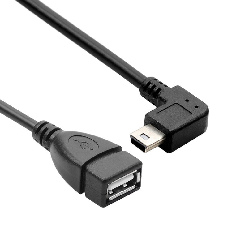 Cabo Adaptador USB Mini Macho a USB 2.0 AF com Função OTG em Ângulo de 90 Graus, Comprimento: 13cm, USB Mini em Ângulo Direito, 13cm