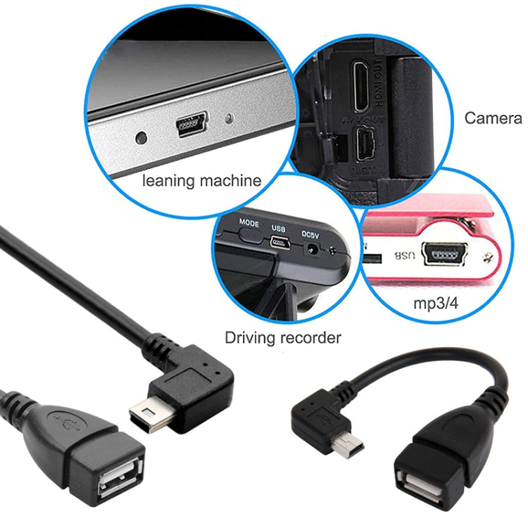 Cabo Adaptador USB Mini Macho a USB 2.0 AF com Função OTG em Ângulo de 90 Graus, Comprimento: 13cm, USB Mini em Ângulo Direito, 13cm