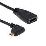 Adaptador de cabo HDMI Micro de 17cm, 90 graus, macho com ângulo direito para HDMI fêmea, ângulo direito, comprimento: 17cm