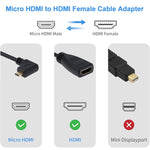 Adaptador de cabo HDMI Micro de 17cm, 90 graus, macho com ângulo direito para HDMI fêmea, ângulo direito, comprimento: 17cm