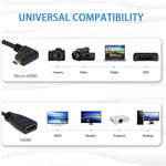 Adaptador de cabo HDMI Micro de 17cm, 90 graus, macho com ângulo direito para HDMI fêmea, ângulo direito, comprimento: 17cm