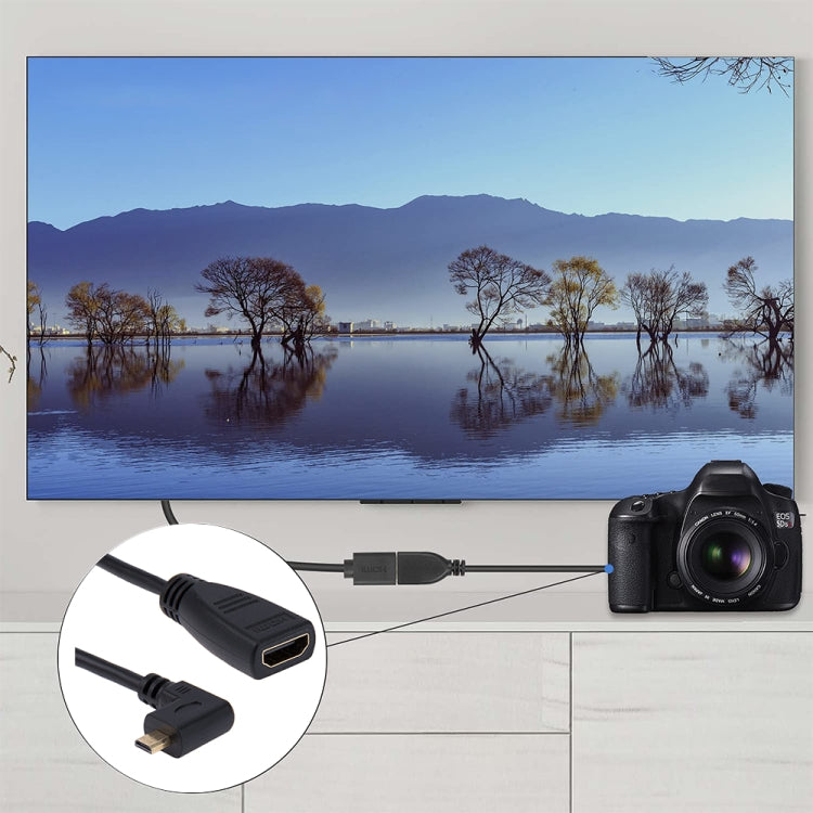 Adaptador de cabo HDMI Micro de 17cm, 90 graus, macho com ângulo direito para HDMI fêmea, ângulo direito, comprimento: 17cm