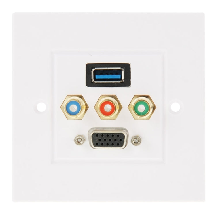 Placa de Parede com Entrada USB 3.0 Fêmea + 3 Entradas RCA Fêmea + Entrada VGA Fêmea