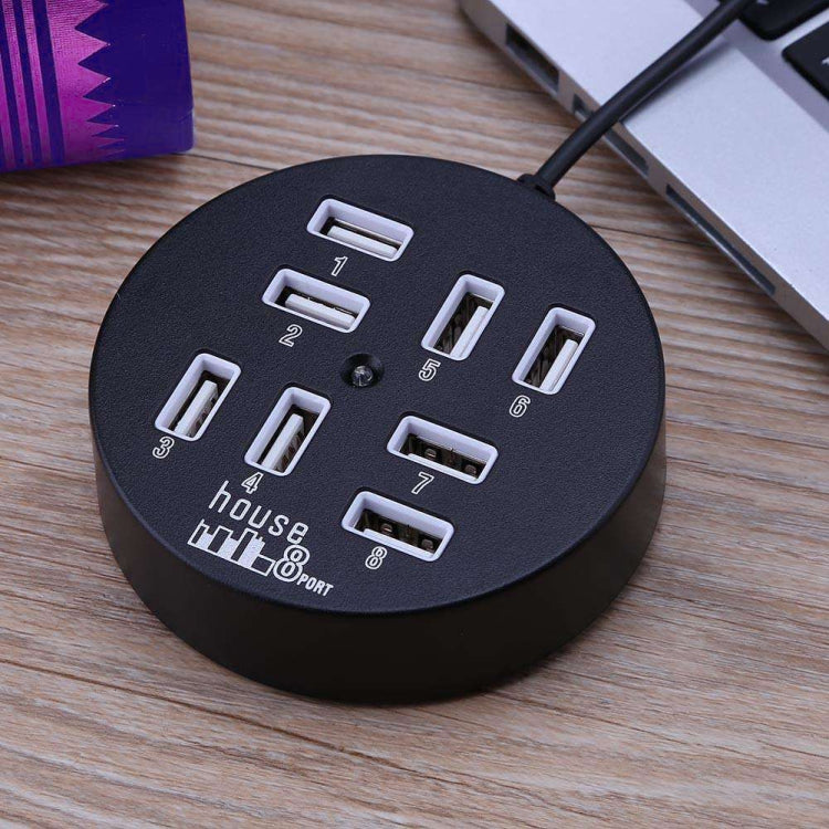Hub USB 2.0 Portátil Redondo de Alta Velocidade com 8 Portas, Comprimento: 60cm Hub USB 2.0 Redondo Circular com 8 Portas, Adaptador de Expansão Multiponto para Portátil, Suporta Disco Rígido Móvel de 1TB, Redondo Circular (Preto)