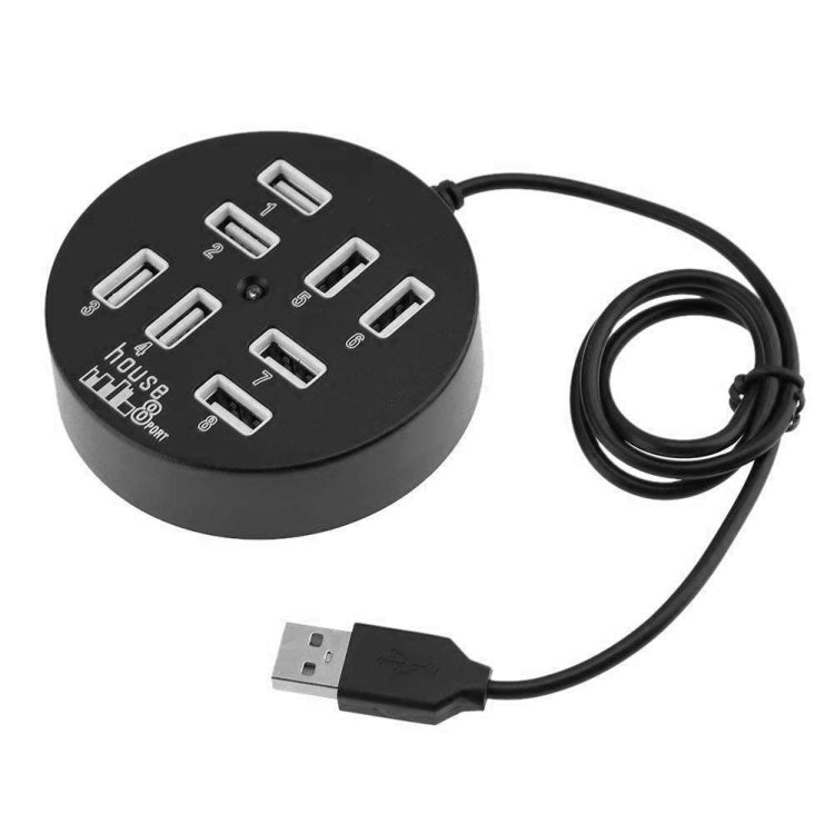Hub USB 2.0 Portátil Redondo de Alta Velocidade com 8 Portas, Comprimento: 60cm Hub USB 2.0 Redondo Circular com 8 Portas, Adaptador de Expansão Multiponto para Portátil, Suporta Disco Rígido Móvel de 1TB, Redondo Circular (Preto)