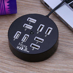 Hub USB 2.0 Portátil Redondo de Alta Velocidade com 8 Portas, Comprimento: 60cm Hub USB 2.0 Redondo Circular com 8 Portas, Adaptador de Expansão Multiponto para Portátil, Suporta Disco Rígido Móvel de 1TB, Redondo Circular (Preto)