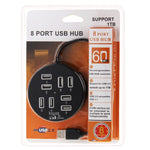 Hub USB 2.0 Portátil Redondo de Alta Velocidade com 8 Portas, Comprimento: 60cm Hub USB 2.0 Redondo Circular com 8 Portas, Adaptador de Expansão Multiponto para Portátil, Suporta Disco Rígido Móvel de 1TB, Redondo Circular (Preto)