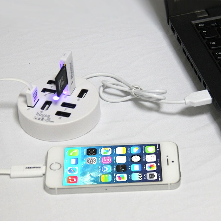Hub USB 2.0 Portátil Redondo de Alta Velocidade com 8 Portas, Comprimento: 60cm Hub USB 2.0 Redondo Circular com 8 Portas, Adaptador de Expansão Multiponto para Portátil, Suporta Disco Rígido Móvel de 1TB, Redondo Circular (Preto)