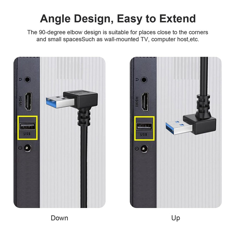 Cabo de Extensão USB 3.0 com Ângulo de 90 Graus para Baixo, Adaptador Macho para Fêmea, Comprimento: 15cm, Ângulo para Baixo AM para AF, comprimento: 15cm